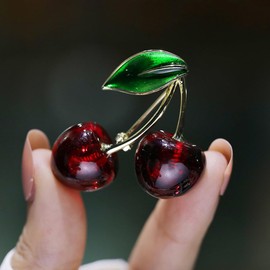 VALICLUD Resin Cherry Brooch Fruit Brooches Women's Accessories Cherry Accessories Brooches For Women Lapel Pin Brooch For Women Fashion Collar Pin Brooches Jewellery For Women, Copper, resin, No