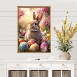 MEIYUDA Easter Diamond Painting Kits for Adults, 5D Rabbit and Colorful Eggs Diamond Art Kits, Buuny DIY Full Round Drill Fantasy Gem Art Painting Crafts for Home and Office Wall Decor 30x40cm