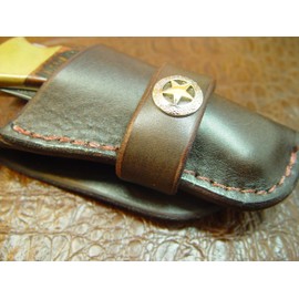 Custom Leather Knife Sheath Made To Fit A Buck 110 or Similar Knife. Western Style, Dark Brown, 10 Oz Buffalo Leather, with Star Concho.