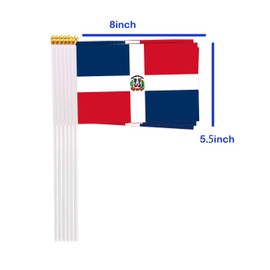 25 Packs Small Dominican Flags on Handheld Stick，Miniature Dominican Flag for Outside,4x6 Inch Mini Hand Held Banner with Golden Topper,Patriotic Decorations