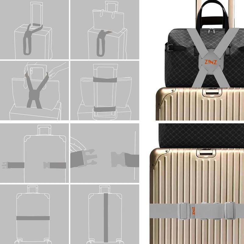 ZINZ Pack of 2 Elastic Luggage Straps and Suitcase Bungee,