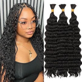 Deep Wave Bulk hair 18Inch No Weft Deep Wave Bulk Hair for Braiding Wet and Wave Quality Synthetic Braiding Hair Extensions for Boho Braids Micro Braiding (3Pack 300g Natural Color)