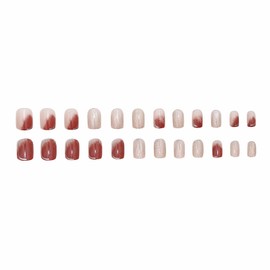 Nail Tip, Short, 24 Pieces, False Nails, Red, Skin Color, Gold Wire, Popular, Japanese Style, Cute, Simple Nail Tip, Can be Used for Everyday Life, For Autumn & Winter, Spring, Summer, Brides, Coming
