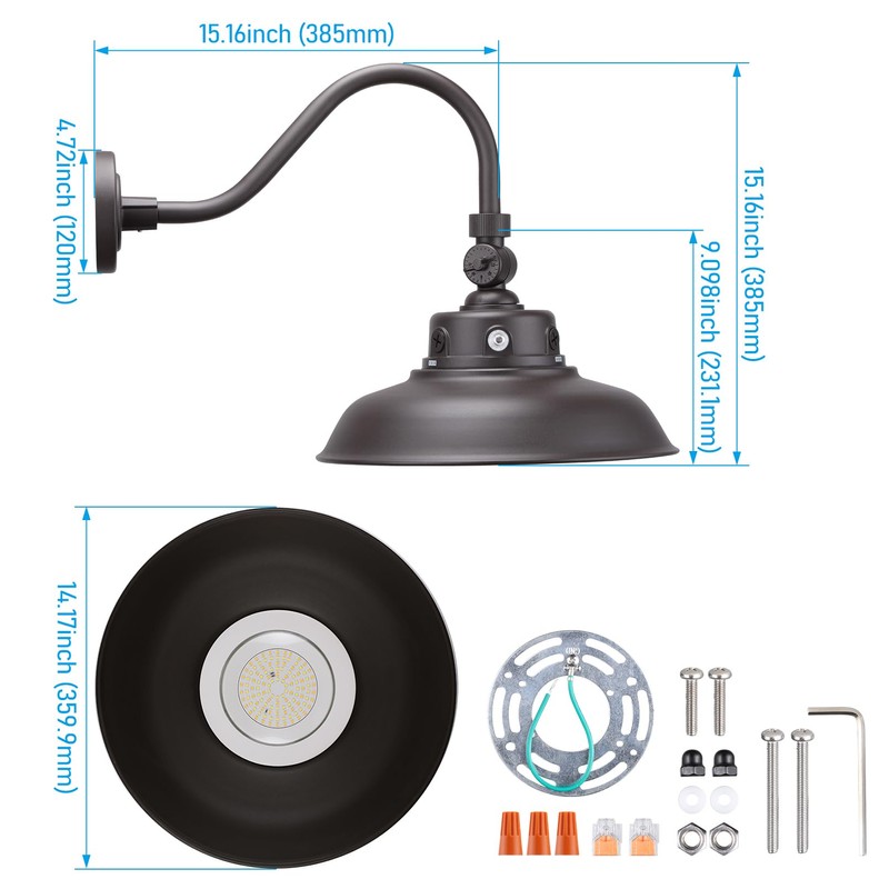 LEONLITE 14 Inch 3CCT LED Gooseneck Barn Light Fixture, Dusk