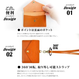 RafiCaro Pass Case, ID Card Holder, W Pocket, Commuter Passage, Genuine Italian Leather, Neck Strap, ID Case, Employee ID Card, Card Case, Men's, Women's,, red