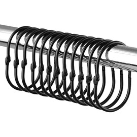 12 Pack Shower Curtain Hooks, Rustproof Decorative Shower Curtain Rings Metal Wide Oval Shower Hooks for Bathroom Shower Rod (Black)