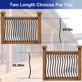 Sidasu 10-Pack Heavy Duty Iron Deck Balusters, 32 1/4 Inch With Screws, Wave Arc for Outdoor Stair Porch, Metal Black Spindles