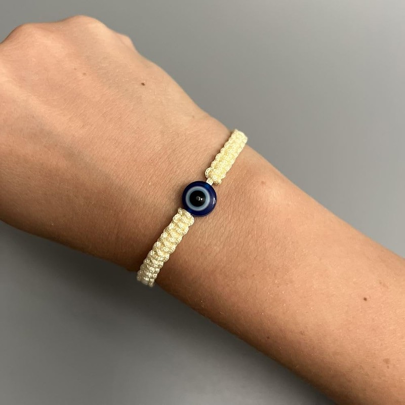 VIE Evil Eye Ethnic Style Cotton Thread Bracelet (Cream)