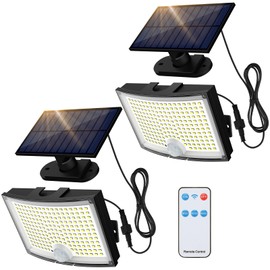 Adiding Solar Outdoor Lights, 202 LEDs Flood Lights with 16.4 ft Cable, Remote Control Solar Motion Sensor Outdoor Lights, 3 Modes Solar Powered Security Lights for Outside Patio, Yard, Garage, 2 Pack