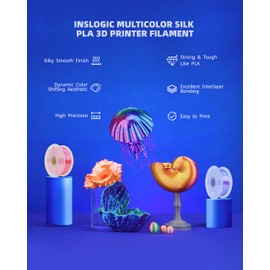 Inslogic Silk PLA Filament 1.75mm 1KG, 3D Printer Filament Silk Tri-Color PLA, Silky Smooth Finish & High Precision, 1kg Spool(2.2lbs), Fits for Most FDM 3D Printers, (Red+Yellow+Blue)