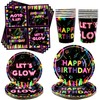 Glow Neon Party Tableware Supplies Serves 20 - Includes Plates,