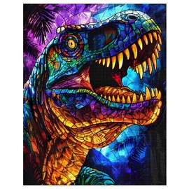 Glass Dinosaur Jigsaw Puzzle，T-Rex 1000 Pieces Jigsaw Puzzles for Adults，27 x 20 Inches Puzzles for Families，HD Quality Stained Glass Dinosaur Photo Puzzle Gift，Family Activity Perfect for Game Nights