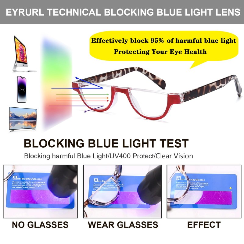 EYEURL Half Frame Reading Glasses for Women-5 Pack Blue Light