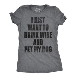 Crazy Dog T-Shirts Women's Wine & Pet Dog Funny T-Shirt, Dark Heather Grey, XL