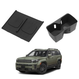 SMABEE 2PCS Cup Holder Insert & Wireless Charging Protective Mat for 2024 2025 Hyundai Santa Fe Accessories Center Console Water Cup Drink Organizer Silicone Protection Pad Interior Black