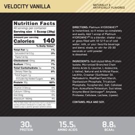 Optimum Nutrition Platinum Hydrowhey Protein Powder, 100% Hydrolyzed Whey Isolate Powder, Flavor: Velocity Vanilla, 3.5 Pounds (Packaging May Vary)