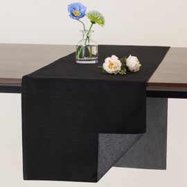 Banchif Table Runner Washable Linen Table Runner Non-Slip Stylish Double-Sided Yet Easy Care Table Decoration for Dining Room Party Holiday Decoration (Grey/Black, 30 x 140 cm)