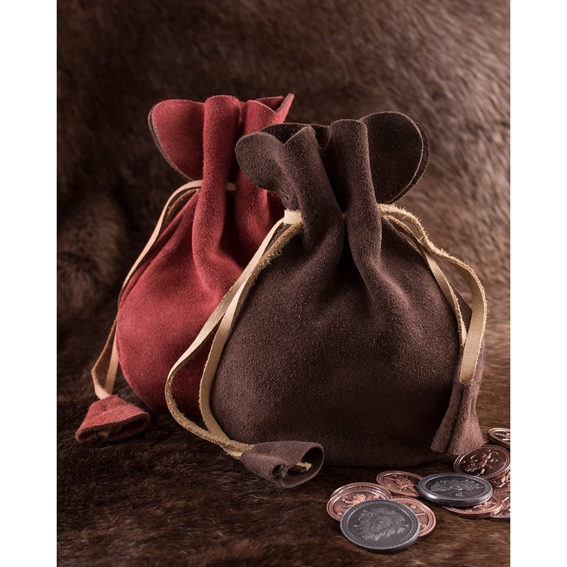 Battle-Merchant Leather Bag Money Cat Purse Made of Suede Viking