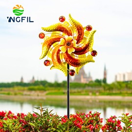 Solar Garden Decor of Wind Spinner, Solar Yard Decorations of Multi-Color LED Glass Ball,Yard Stakes Decor of Double Flower Solar pinwheels, Large Lawn Ornaments,Outdoor Decorations for Yard (60 in)