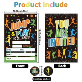 ZyvSyldrin Trampoline Jump Birthday Party Invitations, Jump Theme Birthday Invitations for Boys Girls, Kids Party Invites, Bounce House Party supplies, 20 Invitations with 20 Envelopes