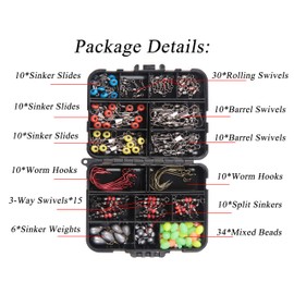 Shaddock 165-Piece Fishing Accessory Kit with Fishing Hooks Swivels Board Weights Fishing Slides Beans Floats Bobbers etc. Fishing Tackle Box Set