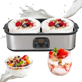 Tokenhigh 2000ml Probiotic Yogurt Maker with Adjustable Time & Temp Control, Large Yogurt Maker Machine with 2Pcs 1 Quart Glass Containers Electric Yogurt Makers for Probiotic Yogurt, Desert