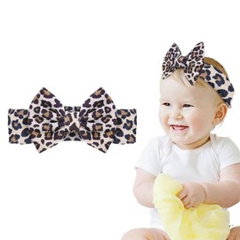 Leopard Baby Bow Headband for Newborn Toddler Girls Leopard Print Bow Hair Band for Baby Turban Headband Newborn Knotted Head Band Wide Stretchy Elastic Headband with Bow Hair Band for Infant Girl