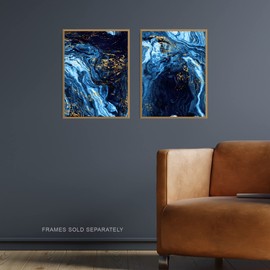 Artery8 Abstract Dark Blue & Gold Marble Set Of 2 Unframed Wall Art Prints Living Room Aesthetic Vein Mineral A4