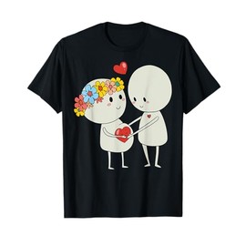 Cute Couple Holding Heart Cartoon Characters For Kids T-Shirt
