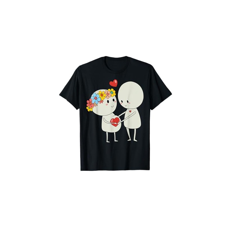 Cute Couple Holding Heart Cartoon Characters For Kids T-Shirt
