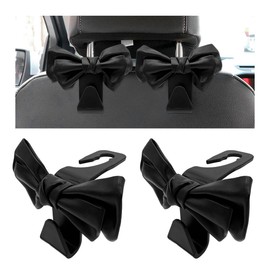 NYTKL 2 PCS Car Seat Headrest Hooks, Cute Bow Shaped Vehicle Backseat Purse Holder Storage Hook, Bow Knot Seat Back Hooks Hanging Organizer for Coat Umbrellas Grocery Bag (Black)