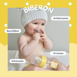 DOCURA - Mamila Entrenador De 9 oz/260ml Para + 6 Meses, Biberón Boca Ancha, Silicón Líquido, Antiderrames, Libre de BPA, Azul