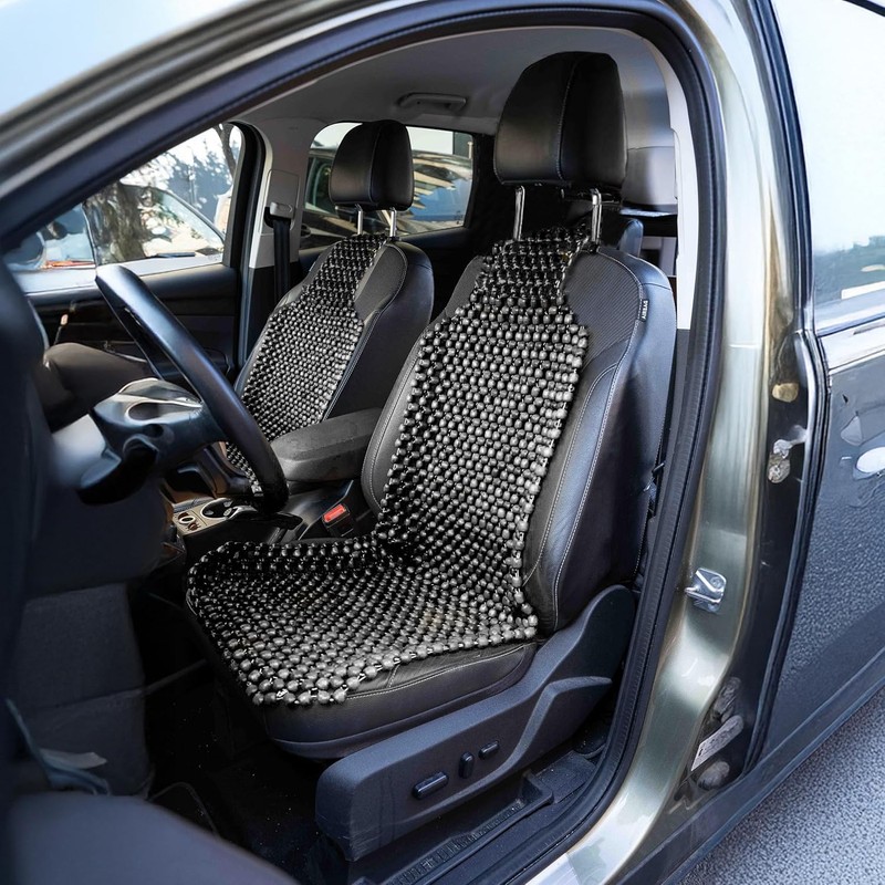 ZONETECH Black Wood Beaded Seat Cushion - Premium Quality Massaging