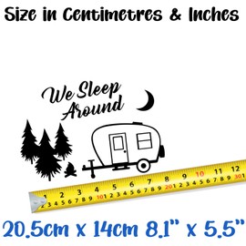 We Sleep Around Car Stickers - Caravan Accessories - Waterproof Decal - Suitcase Stickers - Caravan Gifts - Van Stickers - Motorhome Accessories - Car Decals (Black, 20.5cm x 14cm (8.1" x 5.5"))