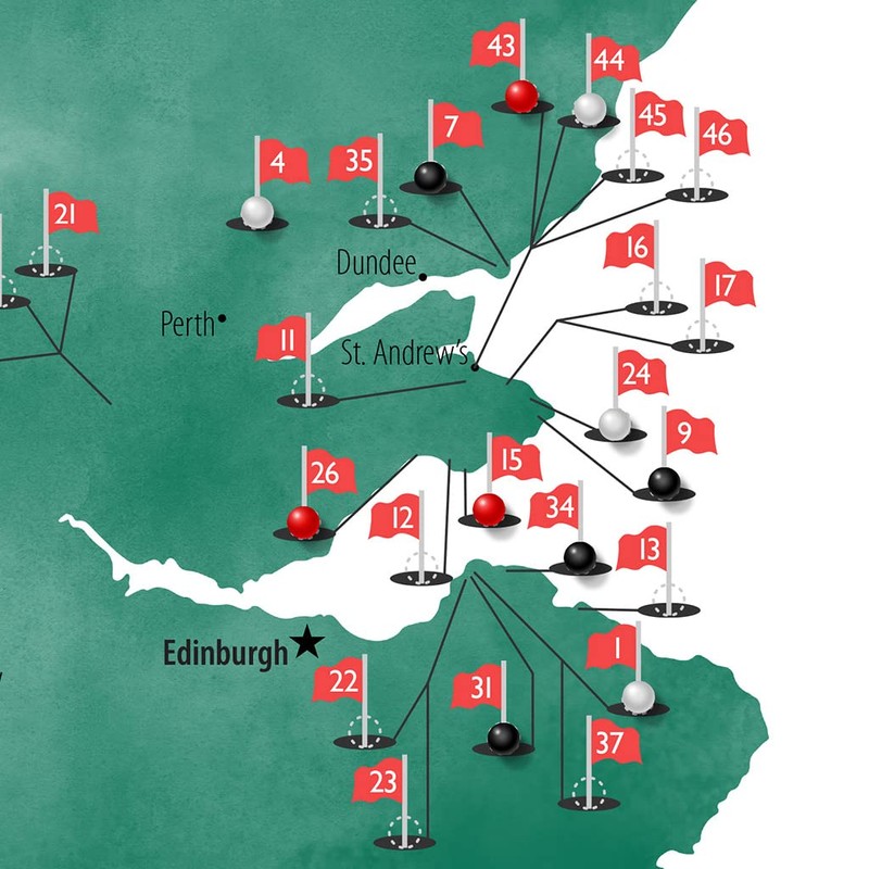 Scotland Golf Courses Push Pin Map - Track Your Scotland