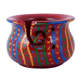 Premium Solid Hardwood Wooden Pot Portable Yarn Bowl Holder for Knitting Crochet Gift Set | Hind Handicrafts (6" x 6" x 4", Hand Painted)