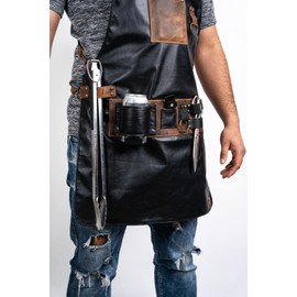 Don Pablo Mandil Parrillero en Piel Genuina con Porta Cerveza- Delantal Unisex para Cocina, Chef, Barbacoa y Asador (Negro)
