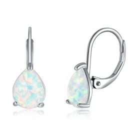CiNily Opal Teardrop Earrings for Women Hypoallergenic 14K Withe Gold Plated Dainty White Opal Drop Earrings Leverback Earrings Jewelry for Sensitive Ears Christmas Gifts
