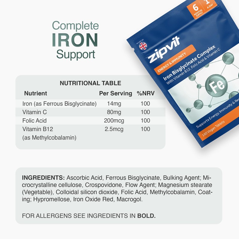 Zipvit Iron Tablets High Strength with Vitamin C, B12 &