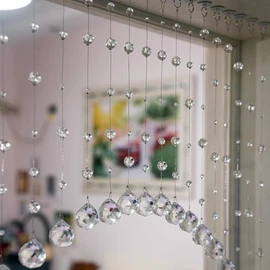 Hanbinsen 20 Strings Crystal Beaded Curtain, Arched Door String Curtain, Hanging Doorway Room Divider Suitable for Home, Coffee House, Bedroom, Restaurant. (Clear)