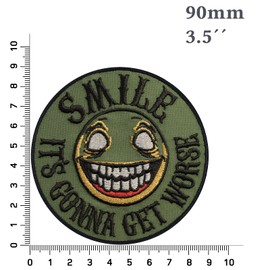 Funny "Smile! It is gonna get worse" biker iron-on patch, tactical morale patch for sew-on/iron-on, iron-on stickers, application for all fabrics, 90 x 90 mm