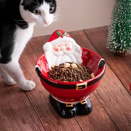Xmas Ceramic Raised Cat Bowl Elevated Dog Bowls Cat Food Bowl Medium Water and Food Dish, Microwave and Dishwasher Safe Christmas Decorations Indoor