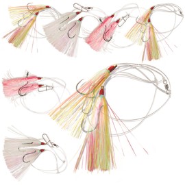 Uncle Mo’s Tackle - 6 Pack Fluke Flounder Killer Hi-Lo Rig – Multicolor Mylar Teaser for Saltwater – BKK Black Size 3/0 Octopus Hook - 30lb Heavy Duty Mono 2ft Long -Black Duo Lock Snaps