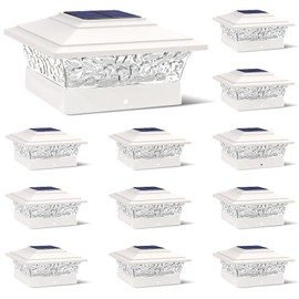 Solar Post Cap Lights Outdoor 12pack, Waterproof Solar Powered Deck Fence Post Lights Fit 4x4/5x5/6x6 Wood/Vinyl Posts, White Vinyl Fence Post Lights with Warm/Cool White for Garden Patio Porch Deck