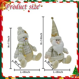 DearSun Set of 2, 11" H Sitting Christmas Figures Soft Stuffed Santa and Snowman, Tabletop Decor for Xmas Holiday Party Décor (Style B)