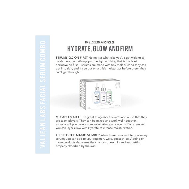 Valjean Labs Facial Serum, Combo Pack of Hydrate, Glow, and
