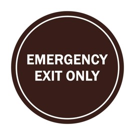 Signs ByLITA Circle Emergency Exit Only Sign (Dark Brown) - Small 2 Pack