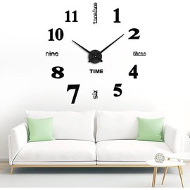FERRISA Frameless DIY Wall Clock, 3 in 1 Large 3D Frameless Wall Clock 47 Inch, 3D DIY Wall Clock for Living Room Bedroom Office Decor Wall Decor(Black):_Black