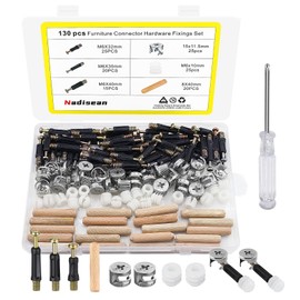 Nadisean 130Pcs Furniture Connectors Kit, Furniture Hardware Fixing Screws Set, Cam Lock Ø15mm, M6x40mm Fitting Dowels with Pre-Inserted Nuts Dowel Bolts Nut Locking Cam for Cabinet Wardrobe Drawer