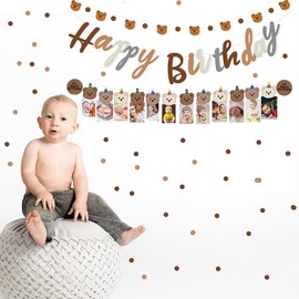 Bear Birthday Decorations, My Beary 1st Banner Cute Bear Monthly Photo Banner, Happy Birthday Bannner Photo Display Garland for Boys Girls